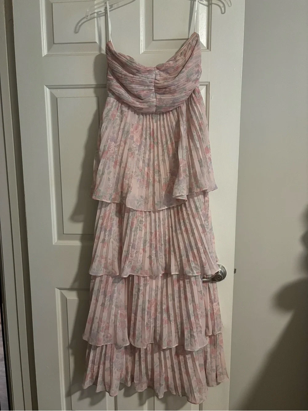 Lulu's Pink Floral Strapless Tiered Maxi Dress